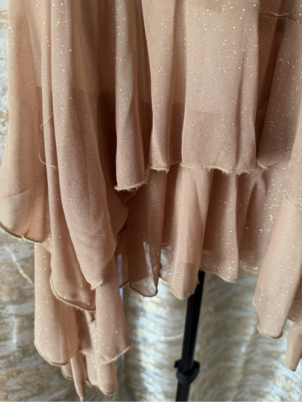My Michelle Blush Layered Glitter Chiffon Asymmetrical Skirt